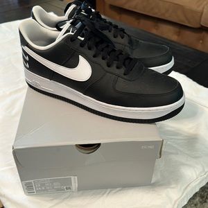 Men’s Nike Air Force 1 ‘07 Black with White swoosh and bottom